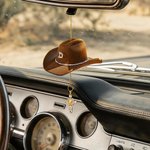 Personalized Cowboy Hat Zircon Initial Virgin Mary Cross Car Charm Rear View Mirror Decor Communion Baptism Religious Gift for Christians Drivers