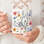 Gepersonaliseerde Keramische Mok met Naam Waterverfbloemen en 1 tot 9 Handjes Moederdag- en Verjaardagscadeau voor Mama en Oma