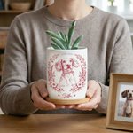 Personalised Pet Portrait Photo Ceramic Plant Pot with Bamboo Base and Name Birthday Gift for Pet Lover Owner