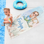 Personalized Cartoon Mermaid Character Initial Quick Dry Beach Towel with Name Outdoor Activities Beach Party Birthday Gift for Girls Besties Family