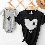 Personalized Heart Puzzle 100% Cotton Baby Bodysuit T-shirt Matching Outfit with Name and Title Mother's Day Birthday Gift for Newborn New Mom