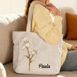 Bolso tote de pana personalizado con flor de nacimiento y nombre gran capacidad regalo de cumpleaños para mujer y amiga