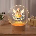 Personalized Birth Flower Fairy LED Night Light with Name and Wooden Base Room Decor Birthday Gift for Girls