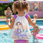 Personnalisé Cartoon Mermaid Character Initial Drawstring Bag with Name Outdoor Activities Beach Party Birthday Gift for Girls Besties Family