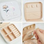 Personalised Mother of Pearl Effect Birth Flower PU Leather Jewellery Box with Name Mother's Day Birthday Wedding Gift for Mom Bridesmaid Woman