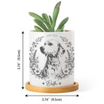 Personalised Pet Portrait Photo Ceramic Plant Pot with Bamboo Base and Name Birthday Gift for Pet Lover Owner