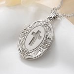 Personalised Baroque Floral Cross 2 Photos Locket Necklace Dainty Jewellery Baptism Birthday Mother's Day Gift for Mom Grandma