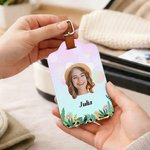 Personalized Face Photo Floral PU Leather Luggage Tag Passport Holder with Name Daily Use Birthday Travel Gift for Travel Lovers Friends Besties