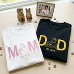 Personalised Embroidered Dad Mom Photo Soft T-shirt Sweatshirt Hoodie with Year Daily Wear Birthday Anniversary Gift for  Pet Lovers