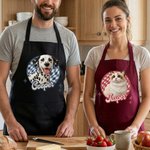 Personalized Cute Pet Photo Checkerboard Imitation Embroidery Effect Apron with Name Birthday Gift for Pet Lovers