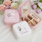 Personalised Mother of Pearl Effect Birth Flower PU Leather Jewellery Box with Name Mother's Day Birthday Wedding Gift for Mom Bridesmaid Woman