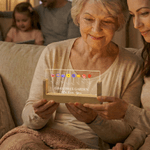 Personalised Birth Flower Rectanglar Acrylic LED Night Light with 1-12 Names Title Text and Wooden Base Mother's Day Gift for Mom Grandma