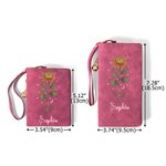 Gepersonaliseerde Geboortebloem PU Leren Vintage Vrouw Portemonnee met Naam Verjaardag Moederdag Cadeau voor Moeder Oma