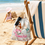 Personnalisé Cartoon Mermaid Character Initial Drawstring Bag with Name Outdoor Activities Beach Party Birthday Gift for Girls Besties Family