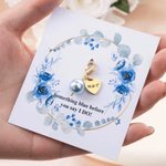 Personalized Blue Pearl Heart Charm Bouquet Clip with Text and Floral Card Something Blue Wedding Engagement Gift for Bride Bridesmaid