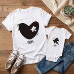 Personalized Heart Puzzle 100% Cotton Baby Bodysuit T-shirt Matching Outfit with Name and Title Mother's Day Birthday Gift for Newborn New Mom