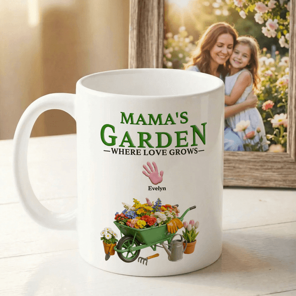 Personalized Mama's/Grandma's Garden Where Love Grows Ceramic Mug with 1-6 Palms and Names Mother's Day Gift for Mom Grandma