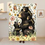 Personalisierte Decke mit Bärenmutter und 1–5 Babybären | mit Blumenmotiv und Namen |  weiche Wohndecke | Muttertag Geburtstag Geschenk für Mama Oma