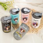 Vaso térmico personalizado 355 ml con nombre y diseño de chica original con tapa abatible y pajita regalo de cumpleaños y fiestas para mujeres y niñas