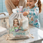 Personnalisé Cartoon Mermaid Character Initial Drawstring Bag with Name Outdoor Activities Beach Party Birthday Gift for Girls Besties Family