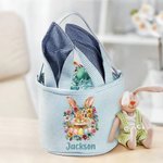 Cestino pasquale personalizzato con nome e orecchie da coniglietto, attività di caccia all'uovo per bambini.