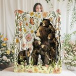 Personalisierte Decke mit Bärenmutter und 1–5 Babybären | mit Blumenmotiv und Namen |  weiche Wohndecke | Muttertag Geburtstag Geschenk für Mama Oma