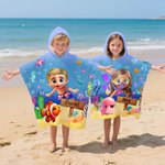 Toalla de playa con capucha personalizada suave y de secado rápido diseño 3D de buceador y animales marinos con nombre regalo de cumpleaños para niños
