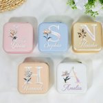 Personalised Mother of Pearl Effect Birth Flower PU Leather Jewellery Box with Name Mother's Day Birthday Wedding Gift for Mom Bridesmaid Woman