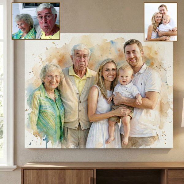 Personalized Watercolor Merge Loved One Pictures Portrait Canvas Prints with Text  Ship from USA Home Decor Sentimental Memorial Gift for Family