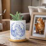 Personalised Pet Portrait Photo Ceramic Plant Pot with Bamboo Base and Name Birthday Gift for Pet Lover Owner
