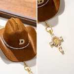 Personalized Cowboy Hat Zircon Initial Virgin Mary Cross Car Charm Rear View Mirror Decor Communion Baptism Religious Gift for Christians Drivers