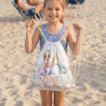 Personnalisé Cartoon Mermaid Character Initial Drawstring Bag with Name Outdoor Activities Beach Party Birthday Gift for Girls Besties Family