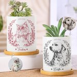 Personalised Pet Portrait Photo Ceramic Plant Pot with Bamboo Base and Name Birthday Gift for Pet Lover Owner
