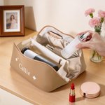 Personalised Name Flower Multi-Compartment PU Leather Makeup Bag with Name Travel Essentials Birthday Gift for Sisters Friends