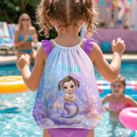 Personalised Cute Cartoon Mermaid Drawstring Bag with Name Summer Vacation Birthday Gift for Girls