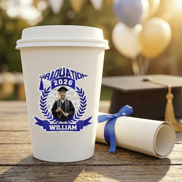 Personalisierte Graduierung Foto wasserdicht Aufkleber mit Namen und Jahr Verpackung verwenden Graduierung Saison Geschenk für Absolventen