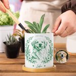 Personalised Pet Portrait Photo Ceramic Plant Pot with Bamboo Base and Name Birthday Gift for Pet Lover Owner