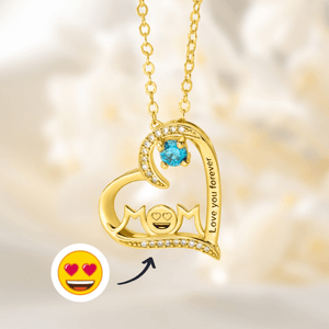 Personalised Heart Zircon Outline Smiley emoji Necklace with Birthstone and Engraved Text Birthday Mother's Day Gift for Mom | Callie × emoji ™