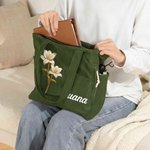 Bolso tote de pana personalizado con flor de nacimiento y nombre gran capacidad regalo de cumpleaños para mujer y amiga