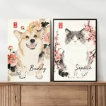 Personalised Chinese Ink-Wash Style Pet Photo Canvas Poster Frameless Framed Painting Room Decor Birthday Gift for Friend Pet Owner
