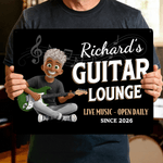 Personalizzato Chitarra Personaggio dei cartoni animati Pittura di latta con nome Home Decor Regalo di compleanno per l'amante della chitarra
