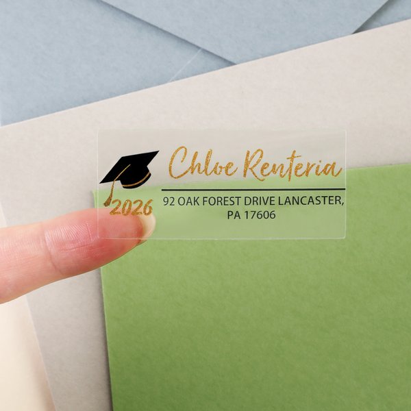 Personalisierte Graduation Cap Design wasserdichte Aufkleber mit Namen Return Address Label Graduation Party Graduation Ankündigung für Absolventen