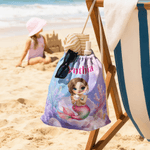 Personalised Cute Cartoon Mermaid Drawstring Bag with Name Summer Vacation Birthday Gift for Girls