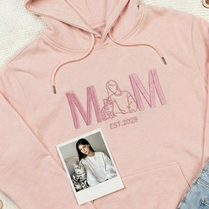 Personalized Embroidered Dad Mom Photo Soft T-shirt Sweatshirt Hoodie with Year Daily Wear Birthday Anniversary Gift for  Pet Lovers