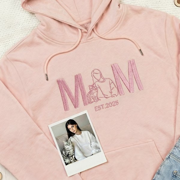 Personalised Embroidered Dad Mom Photo Soft T-shirt Sweatshirt Hoodie with Year Daily Wear Birthday Anniversary Gift for  Pet Lovers