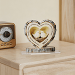 Personalised First Kiss Wood Texture Heart Pattern Acrylic Ornament with Name and Date Desk Decor Anniversary Birthday Gift for Couples