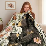 Personalisierte Decke mit Bärenmutter und 1–5 Babybären | mit Blumenmotiv und Namen |  weiche Wohndecke | Muttertag Geburtstag Geschenk für Mama Oma