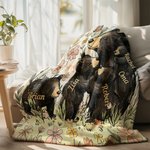 Personalisierte Decke mit Bärenmutter und 1–5 Babybären | mit Blumenmotiv und Namen |  weiche Wohndecke | Muttertag Geburtstag Geschenk für Mama Oma
