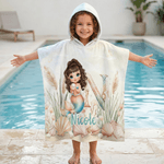 Gepersonaliseerd zeemeermin-karakter initiaal sneldrogend badlaken met capuchon en naam voor buitenactiviteiten strandfeest verjaardagscadeau voor meisjes familie