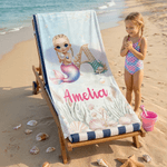 Personalized Cartoon Mermaid Character Initial Quick Dry Beach Towel with Name Outdoor Activities Beach Party Birthday Gift for Girls Besties Family